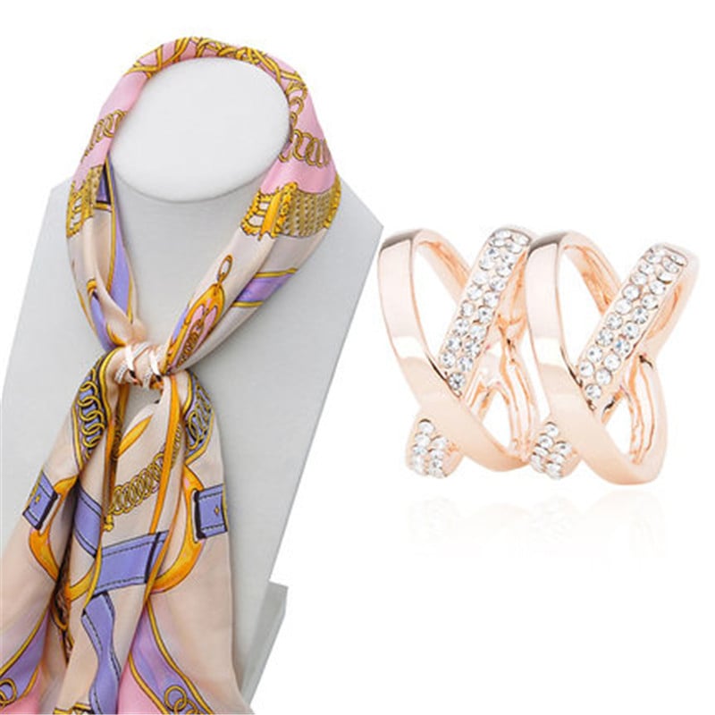 Šalles sprādze no zīda – tukša ģeometriska dubultā caurule, sakausējums, Japānas-Korejas stils, diamantmozaīka, elektroplatinga apdare, unisex