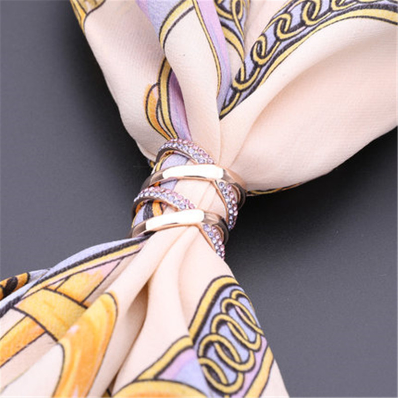 Šalles sprādze no zīda – tukša ģeometriska dubultā caurule, sakausējums, Japānas-Korejas stils, diamantmozaīka, elektroplatinga apdare, unisex