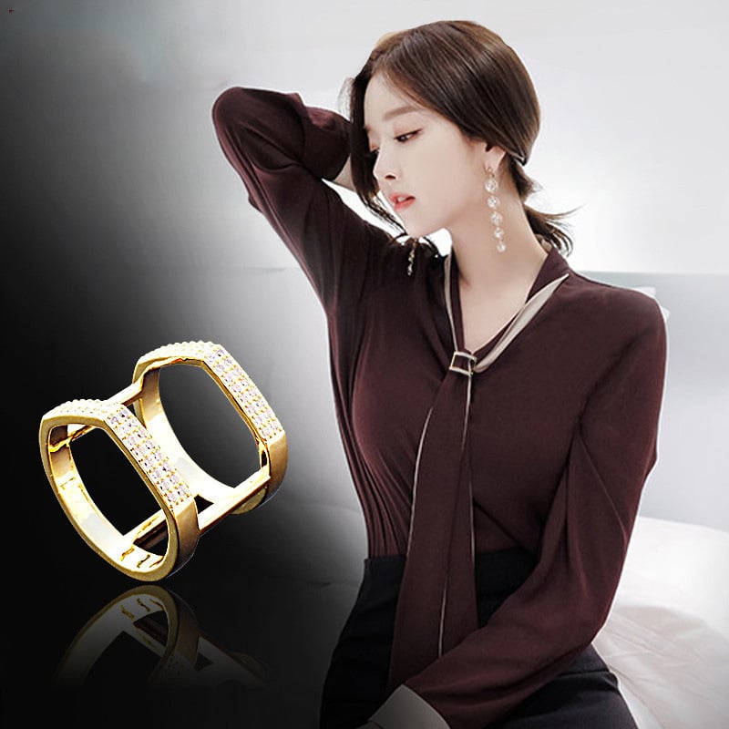 Šalles sprādze no zīda – tukša ģeometriska dubultā caurule, sakausējums, Japānas-Korejas stils, diamantmozaīka, elektroplatinga apdare, unisex