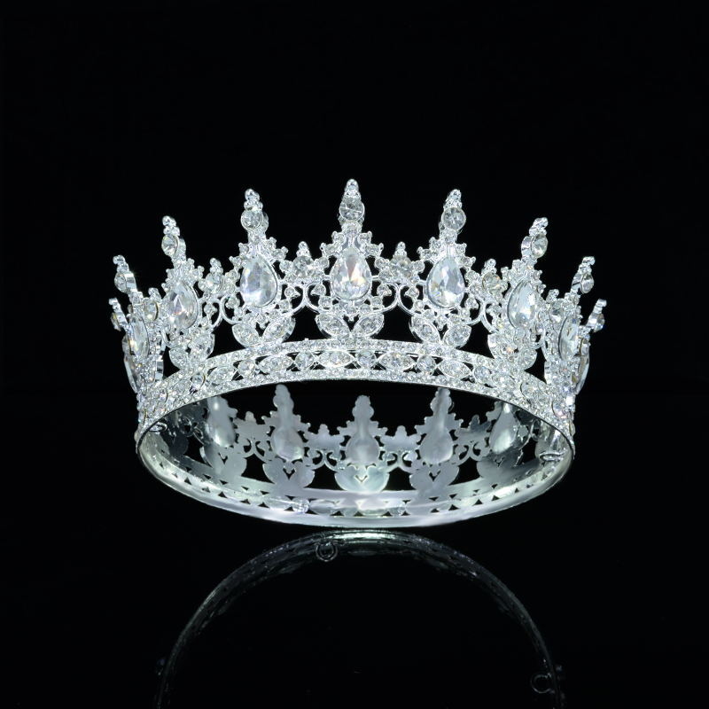 Diadem od legure, unisex, barokni stil, bijeli rhinestones, elektroplatina