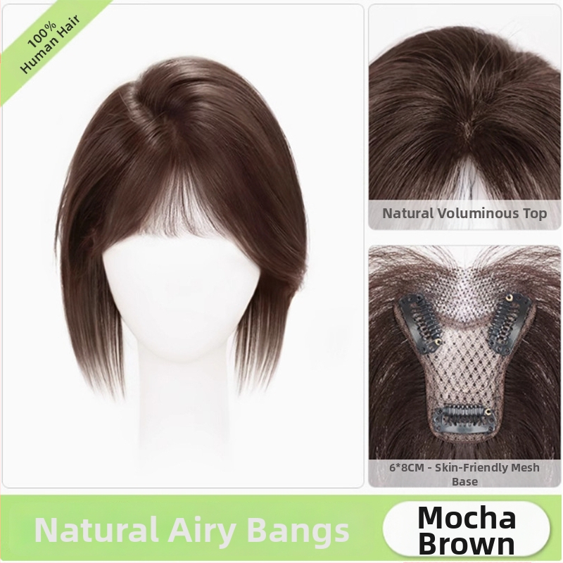 Ženska perika s bangs na vrhu glave, pravi kosa, mehanizam izrade, bangs ravne ili nagnute, nije bojiva niti uvijana