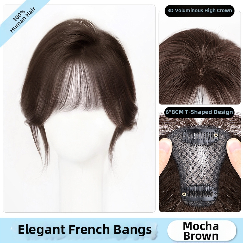 Ženska perika s bangs na vrhu glave, pravi kosa, mehanizam izrade, bangs ravne ili nagnute, nije bojiva niti uvijana