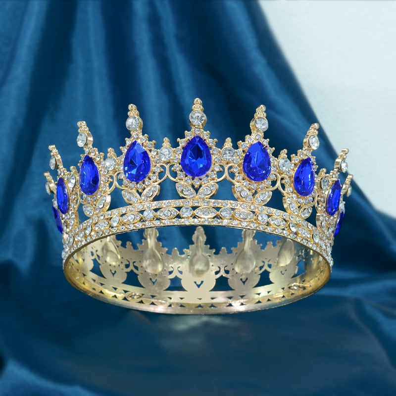 Vjenčana tiara Barokna kružna kruna s 16 kapljastih kristala, legura, dijamantna obrada