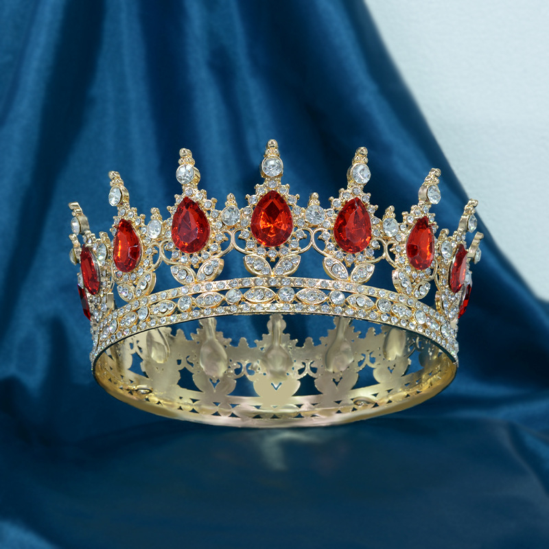 Vjenčana tiara Barokna kružna kruna s 16 kapljastih kristala, legura, dijamantna obrada