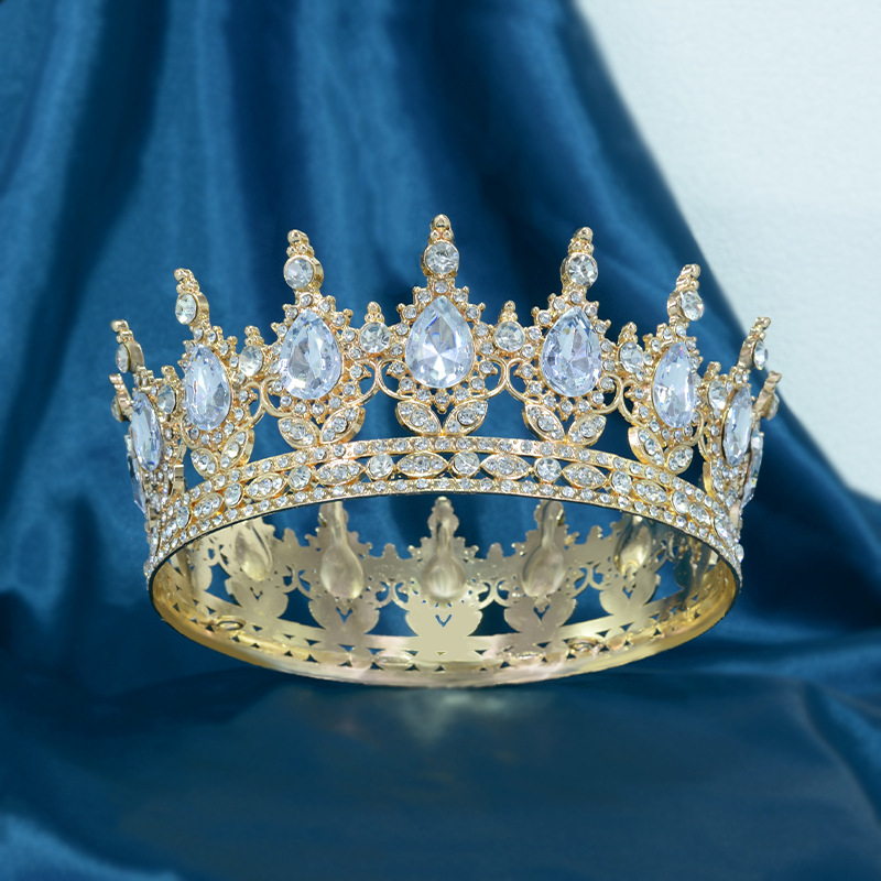 Vjenčana tiara Barokna kružna kruna s 16 kapljastih kristala, legura, dijamantna obrada