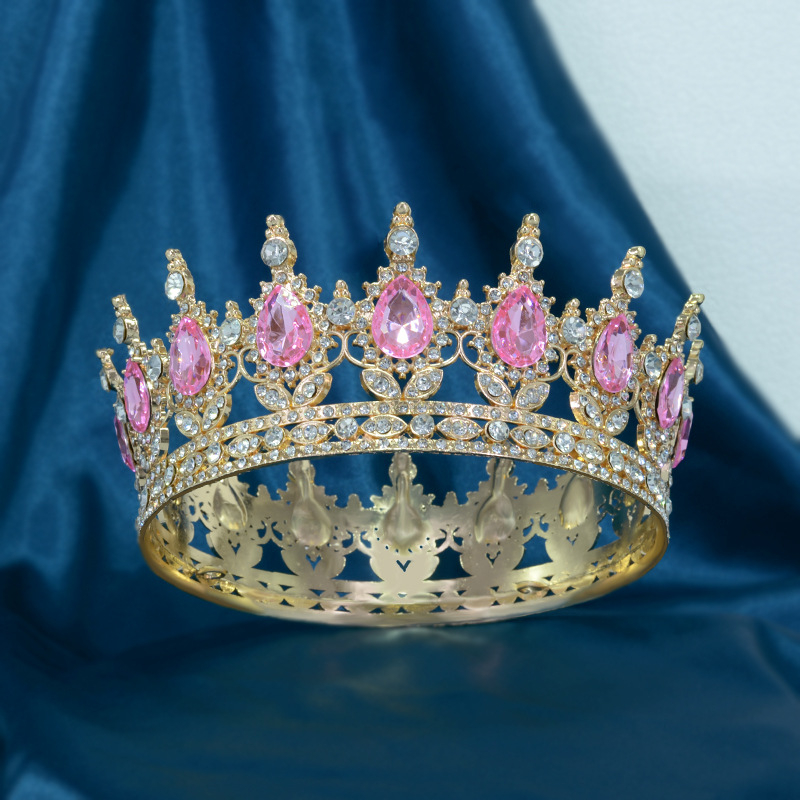 Vjenčana tiara Barokna kružna kruna s 16 kapljastih kristala, legura, dijamantna obrada