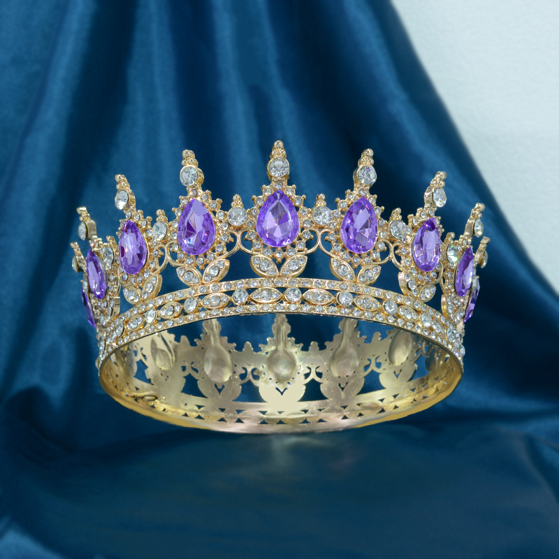Vjenčana tiara Barokna kružna kruna s 16 kapljastih kristala, legura, dijamantna obrada