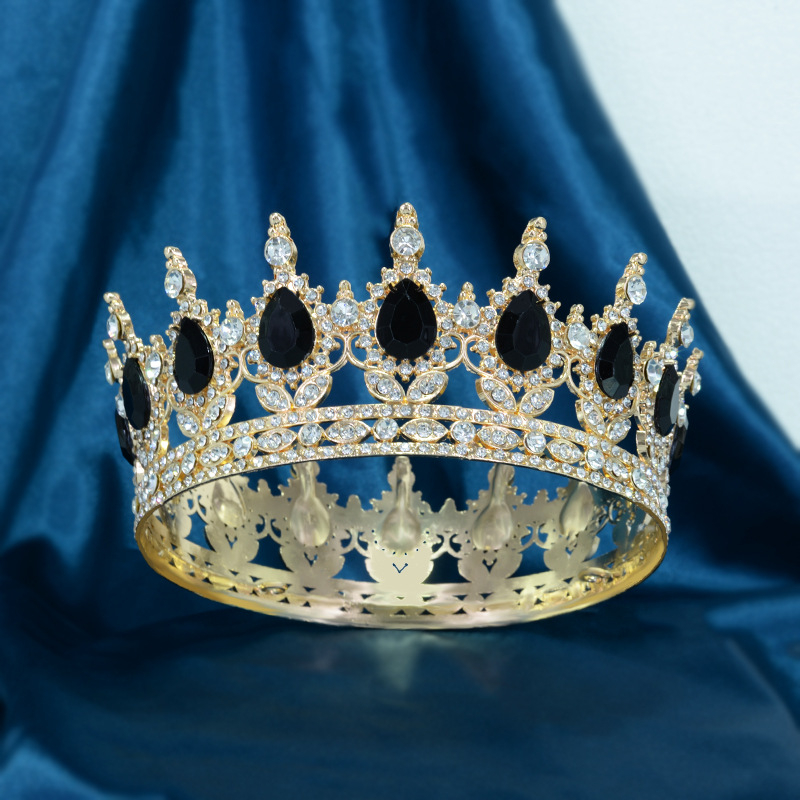 Vjenčana tiara Barokna kružna kruna s 16 kapljastih kristala, legura, dijamantna obrada