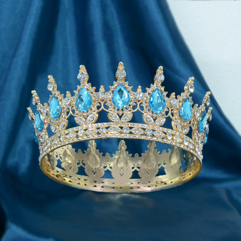Vjenčana tiara Barokna kružna kruna s 16 kapljastih kristala, legura, dijamantna obrada