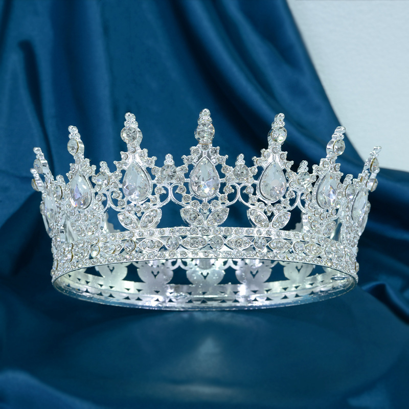 Vjenčana tiara Barokna kružna kruna s 16 kapljastih kristala, legura, dijamantna obrada