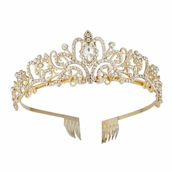 Kristályos gyémánt menyasszonyi korona – hajra való női korona, ötvözet, fehér kristály, elektroplating, Yiwu eredet