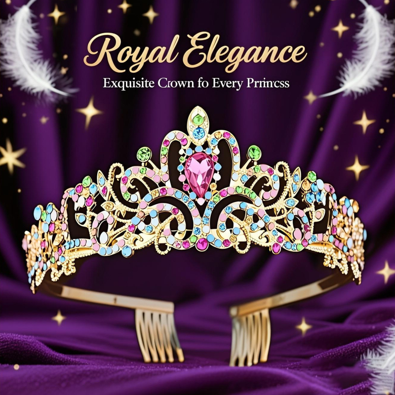 Kristályos gyémánt menyasszonyi korona – hajra való női korona, ötvözet, fehér kristály, elektroplating, Yiwu eredet