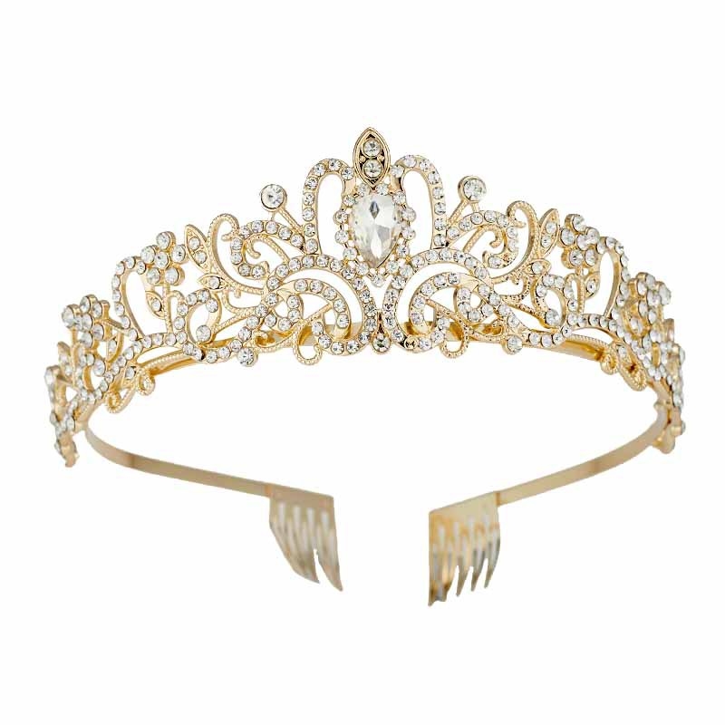 Kristályos gyémánt menyasszonyi korona – hajra való női korona, ötvözet, fehér kristály, elektroplating, Yiwu eredet