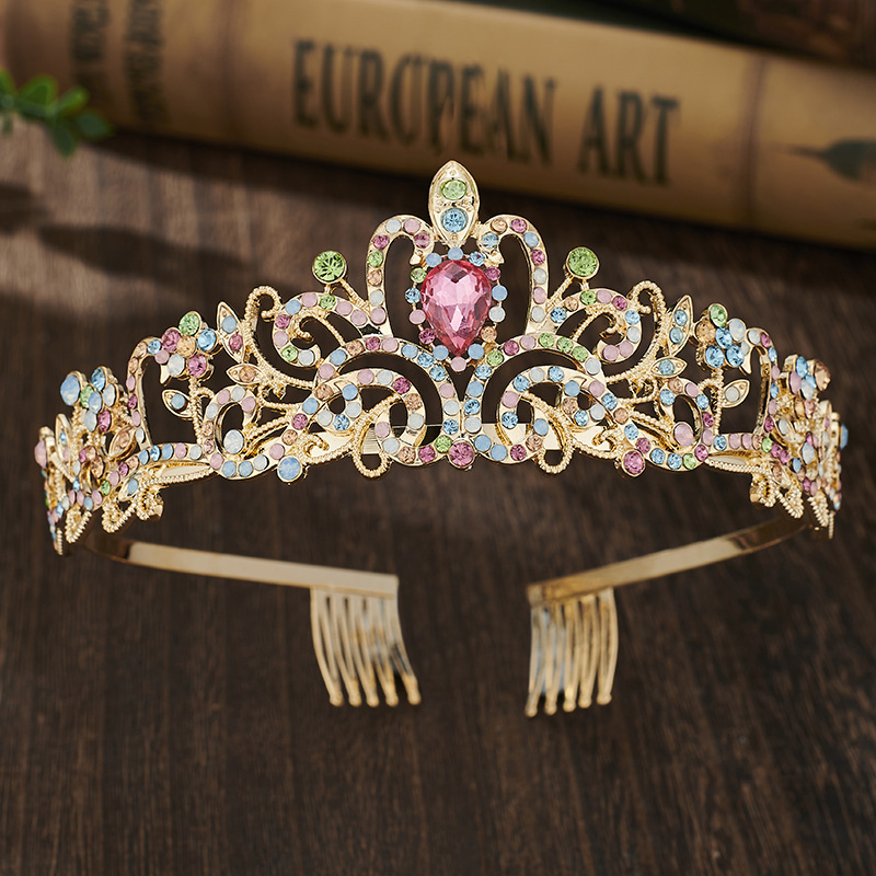 Kristályos gyémánt menyasszonyi korona – hajra való női korona, ötvözet, fehér kristály, elektroplating, Yiwu eredet