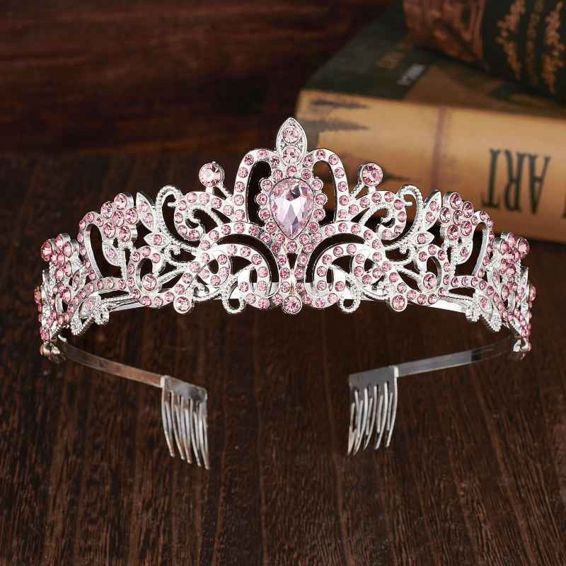 Kristályos gyémánt menyasszonyi korona – hajra való női korona, ötvözet, fehér kristály, elektroplating, Yiwu eredet