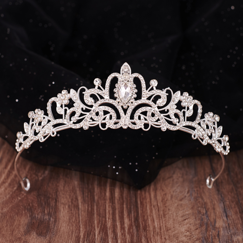 Kristályos gyémánt menyasszonyi korona – hajra való női korona, ötvözet, fehér kristály, elektroplating, Yiwu eredet
