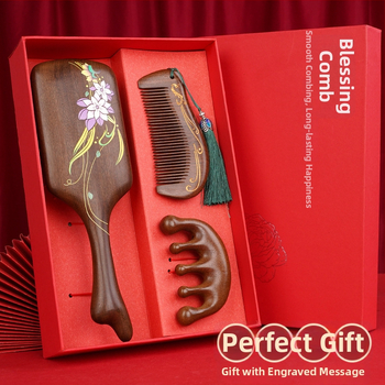 Koka ķemme ar santalkoka koku ar gaisa spilventiļu galvas ādas masāžai dāvanu kastē