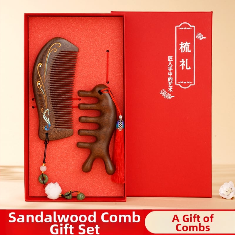 Koka ķemme ar santalkoka koku ar gaisa spilventiļu galvas ādas masāžai dāvanu kastē