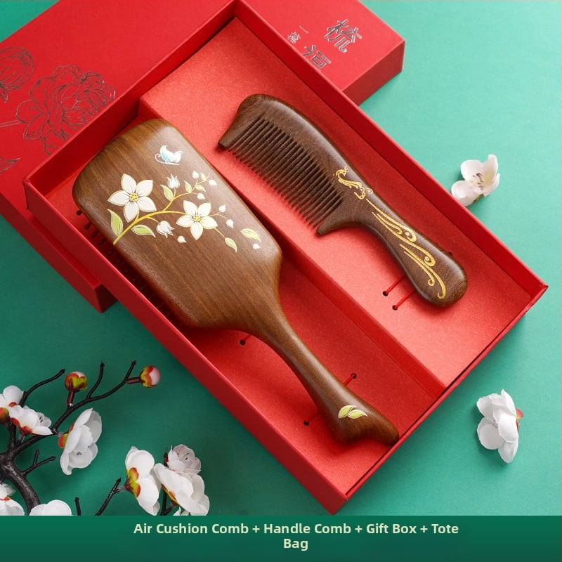 Koka ķemme ar santalkoka koku ar gaisa spilventiļu galvas ādas masāžai dāvanu kastē