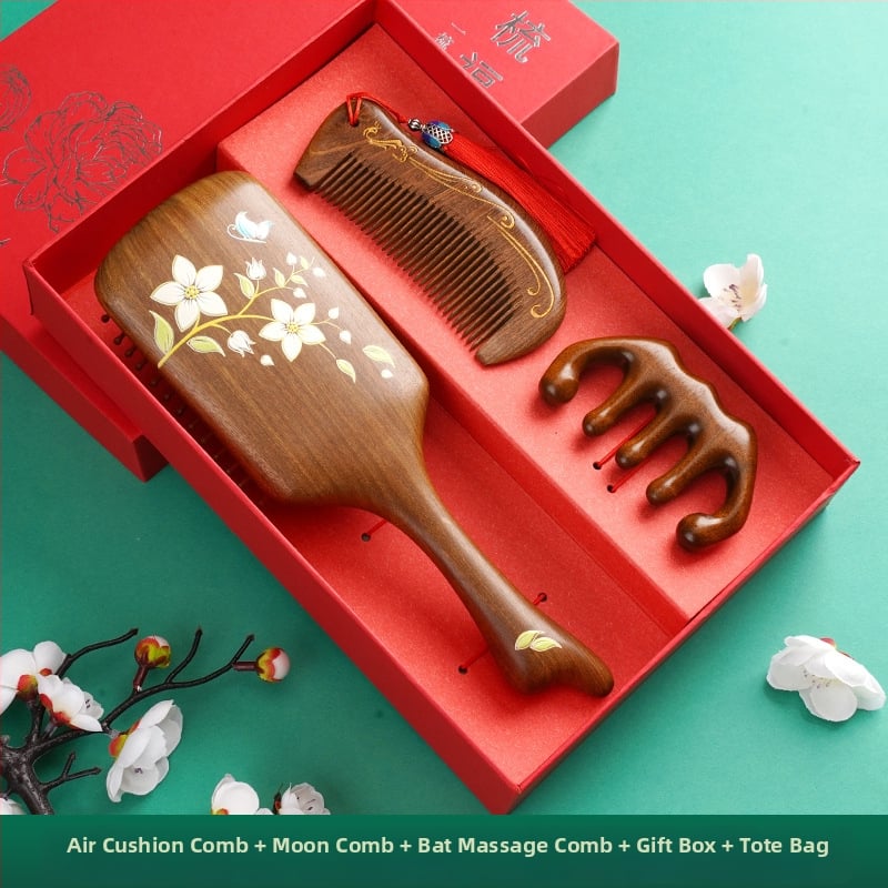 Koka ķemme ar santalkoka koku ar gaisa spilventiļu galvas ādas masāžai dāvanu kastē