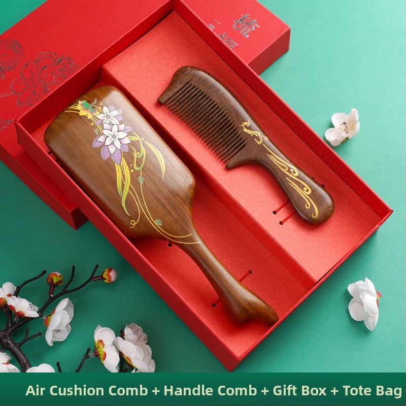 Koka ķemme ar santalkoka koku ar gaisa spilventiļu galvas ādas masāžai dāvanu kastē