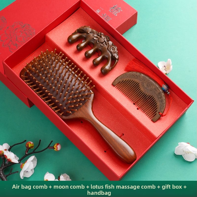 Koka ķemme ar santalkoka koku ar gaisa spilventiļu galvas ādas masāžai dāvanu kastē