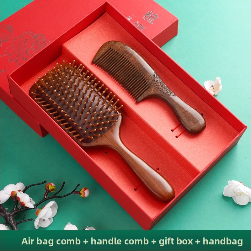 Koka ķemme ar santalkoka koku ar gaisa spilventiļu galvas ādas masāžai dāvanu kastē