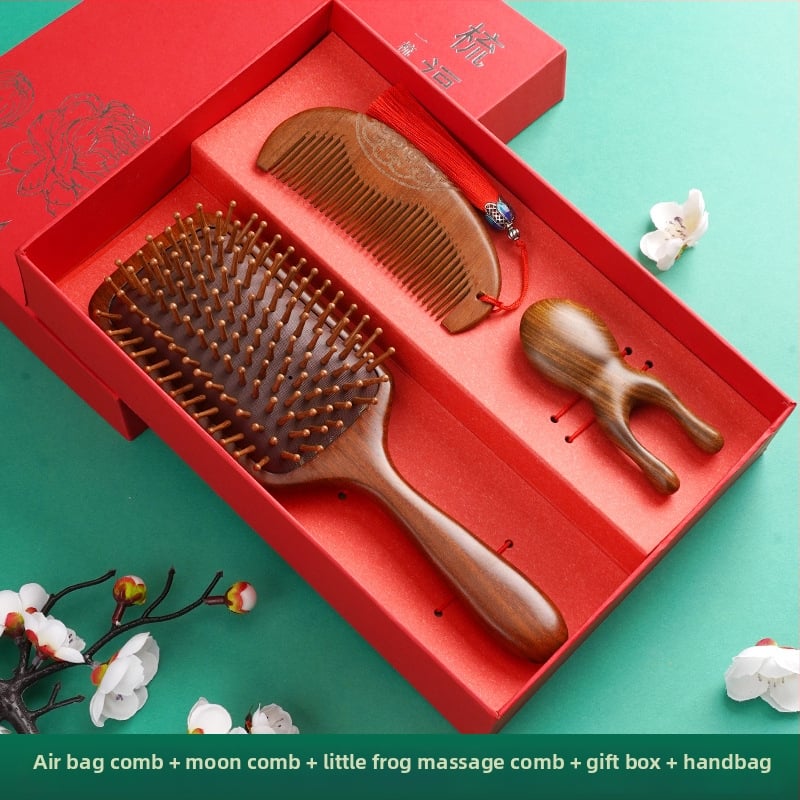 Koka ķemme ar santalkoka koku ar gaisa spilventiļu galvas ādas masāžai dāvanu kastē