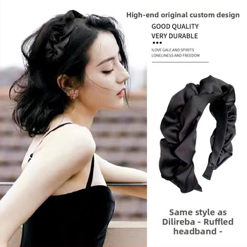 Moters galvos juosta — plisuotas audinys, rankų darbas, platus kraštas, lengvas prabangos stilius, vasara 2024