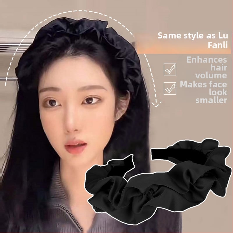 Ženska traka za kosu — plisirana tkanina, ručna izrada, široki rub, lagani luksuz, ljeto 2024