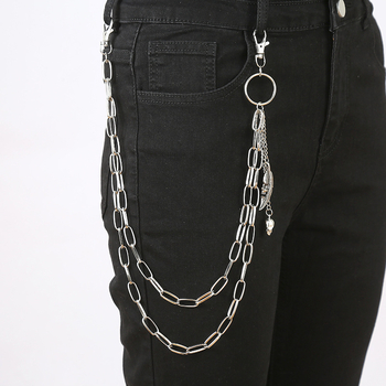 Metāla jostas ķēde biksēm, pank stila ar ģeometrisku slāņošanu un kraniuma motīvu (Materiāls: metāls; Kategorija: jostas ķēde; Sezona: 2025. rudens; Pielāgošana pieejama)