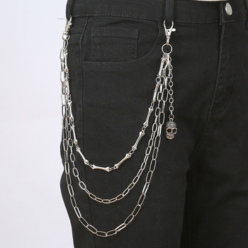 Metāla jostas ķēde biksēm, pank stila ar ģeometrisku slāņošanu un kraniuma motīvu (Materiāls: metāls; Kategorija: jostas ķēde; Sezona: 2025. rudens; Pielāgošana pieejama)