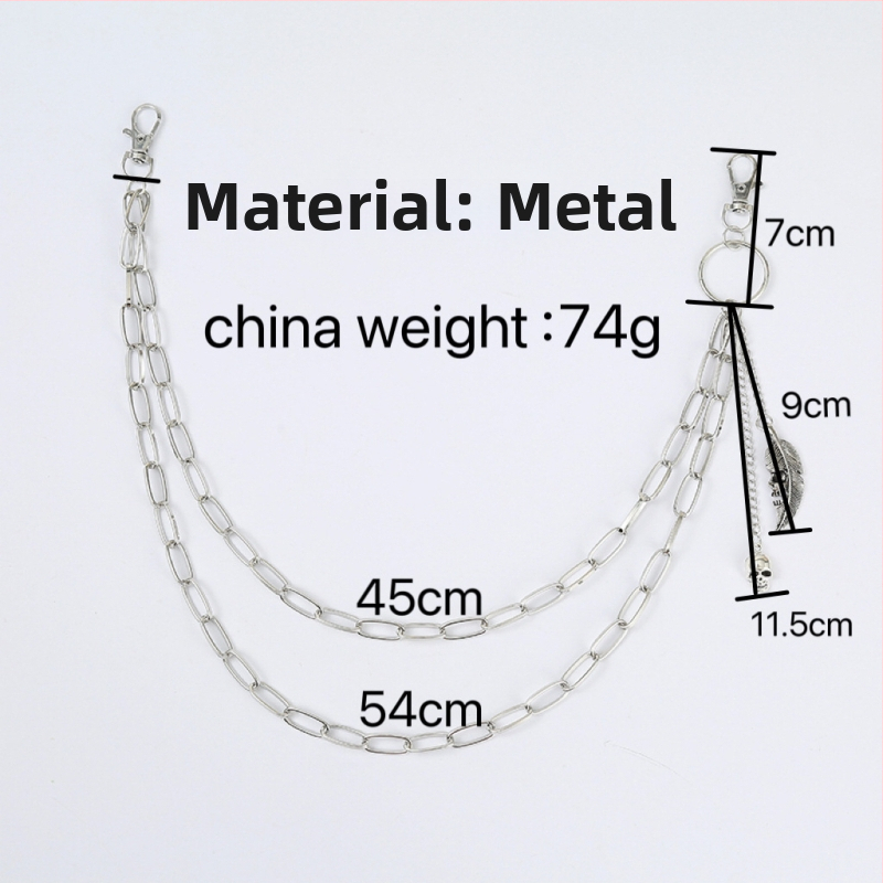 Metāla jostas ķēde biksēm, pank stila ar ģeometrisku slāņošanu un kraniuma motīvu (Materiāls: metāls; Kategorija: jostas ķēde; Sezona: 2025. rudens; Pielāgošana pieejama)