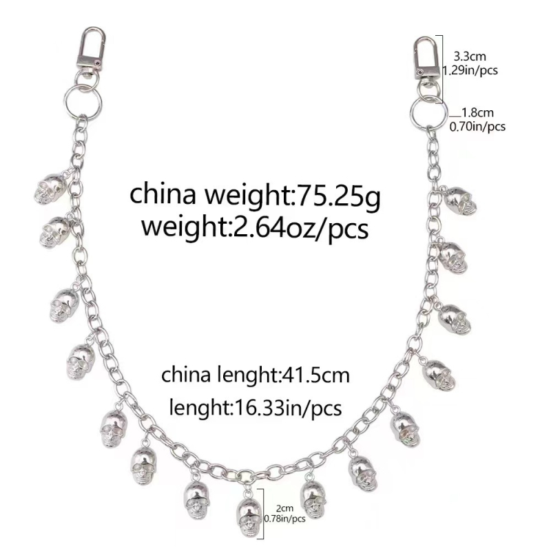 Metāla jostas ķēde biksēm, pank stila ar ģeometrisku slāņošanu un kraniuma motīvu (Materiāls: metāls; Kategorija: jostas ķēde; Sezona: 2025. rudens; Pielāgošana pieejama)