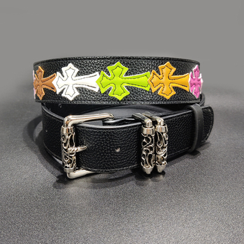 PU bőrből készült öv, ötvözet csattal, pattintós zár, szélesség 2-4 cm, Jacquard szövés és elektroplating