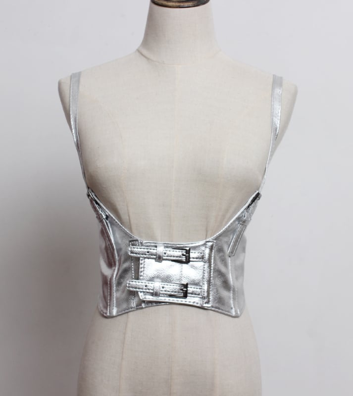 Centură de talie cu bretele, accent decorativ punk, piele artificială, pentru femei, vara 2021