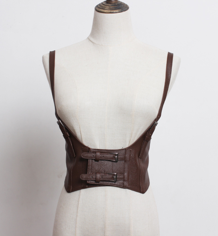 Centură de talie cu bretele, accent decorativ punk, piele artificială, pentru femei, vara 2021