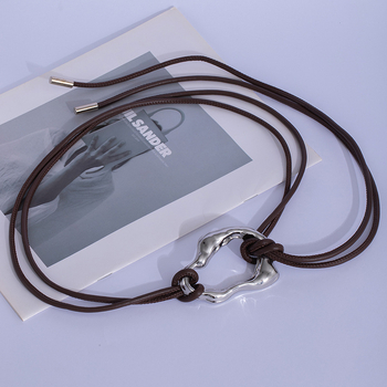 Curea de talie pentru femei cu nod din șnur de piele și cataramă din aliaj, închidere cu șiret, lățime subțire (<2 cm), electroplacare