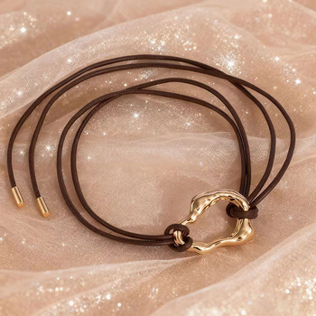 Curea de talie pentru femei cu nod din șnur de piele și cataramă din aliaj, închidere cu șiret, lățime subțire (<2 cm), electroplacare