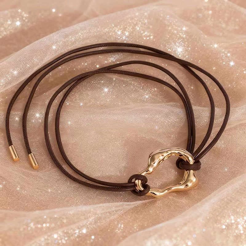 Curea de talie pentru femei cu nod din șnur de piele și cataramă din aliaj, închidere cu șiret, lățime subțire (<2 cm), electroplacare