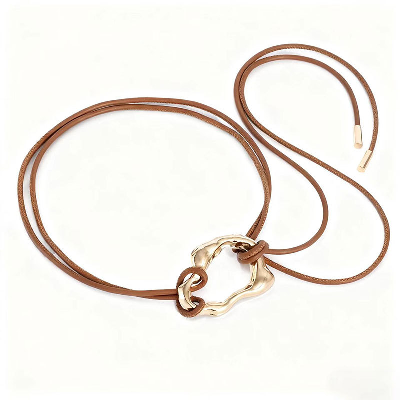 Curea de talie pentru femei cu nod din șnur de piele și cataramă din aliaj, închidere cu șiret, lățime subțire (<2 cm), electroplacare