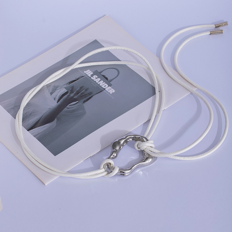 Curea de talie pentru femei cu nod din șnur de piele și cataramă din aliaj, închidere cu șiret, lățime subțire (<2 cm), electroplacare