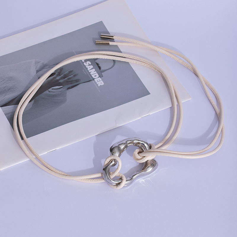 Curea de talie pentru femei cu nod din șnur de piele și cataramă din aliaj, închidere cu șiret, lățime subțire (<2 cm), electroplacare