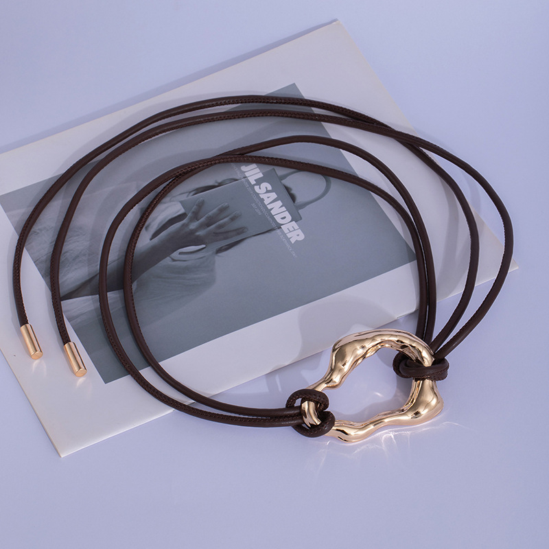 Curea de talie pentru femei cu nod din șnur de piele și cataramă din aliaj, închidere cu șiret, lățime subțire (<2 cm), electroplacare