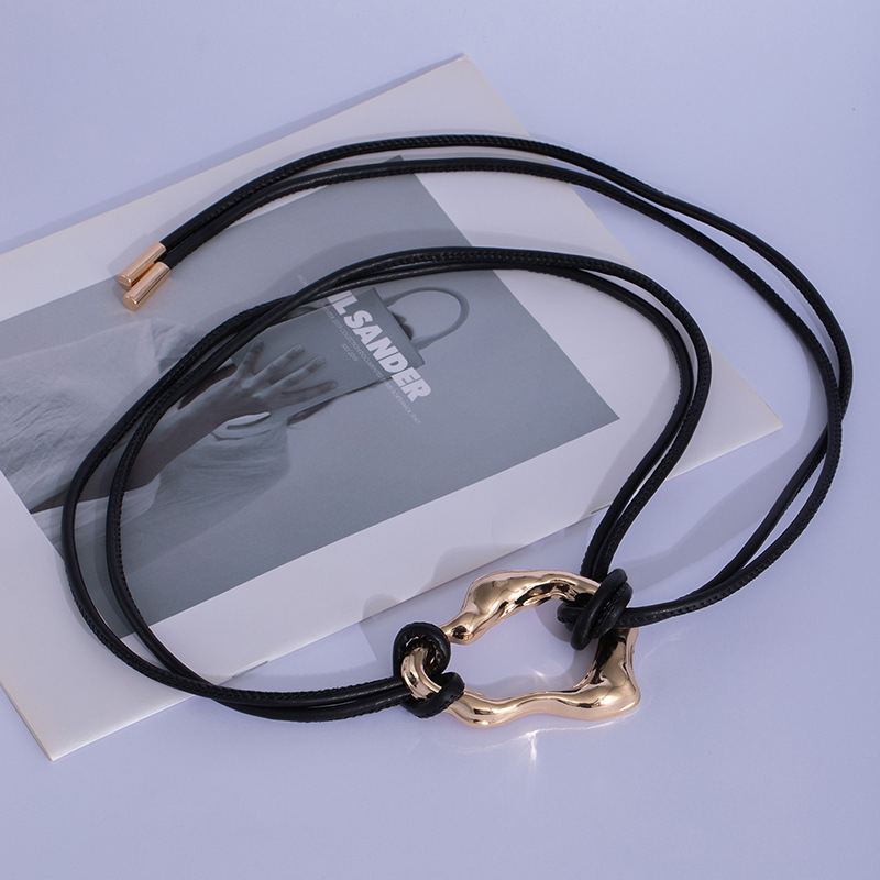 Curea de talie pentru femei cu nod din șnur de piele și cataramă din aliaj, închidere cu șiret, lățime subțire (<2 cm), electroplacare