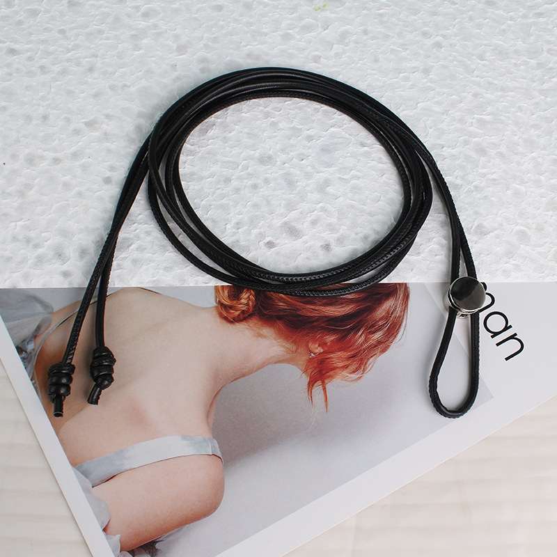 Sieviešu jostas ķēde no mākslīgās ādas, plāna, regulējama, garums 125 cm, platums 0,4 cm, atpūtas stils