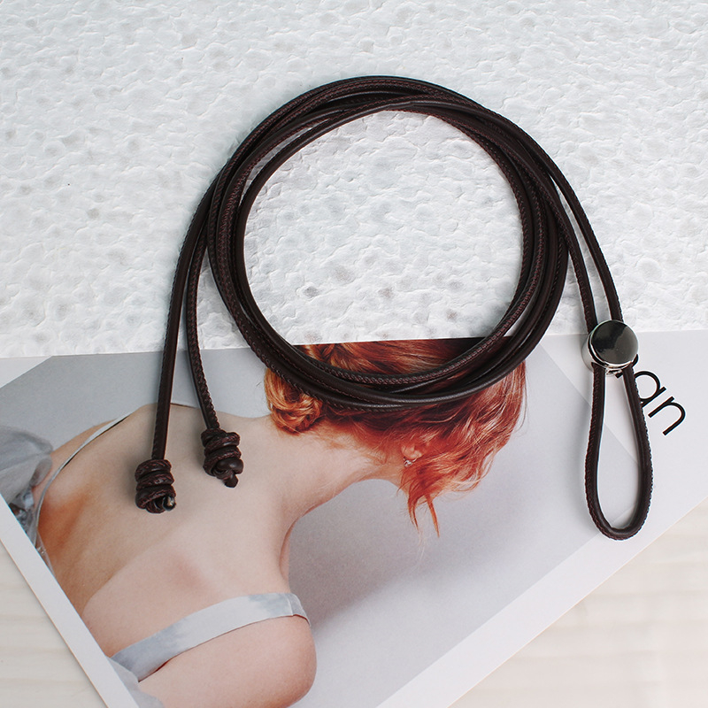 Sieviešu jostas ķēde no mākslīgās ādas, plāna, regulējama, garums 125 cm, platums 0,4 cm, atpūtas stils