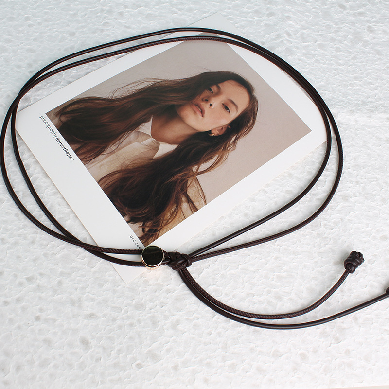 Sieviešu jostas ķēde no mākslīgās ādas, plāna, regulējama, garums 125 cm, platums 0,4 cm, atpūtas stils