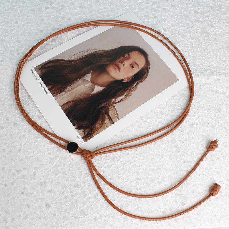 Sieviešu jostas ķēde no mākslīgās ādas, plāna, regulējama, garums 125 cm, platums 0,4 cm, atpūtas stils