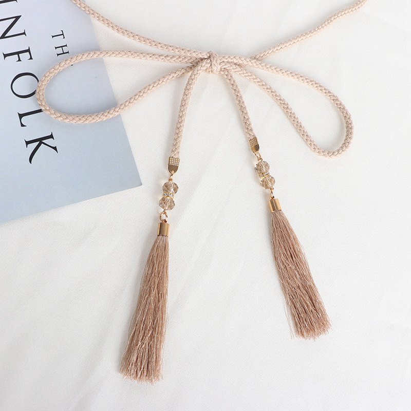 Vidukļa ķēde, plāna adīta aukla ar dekoratīviem pūdelēm un mezglu, Korejas Hanfu stila josta